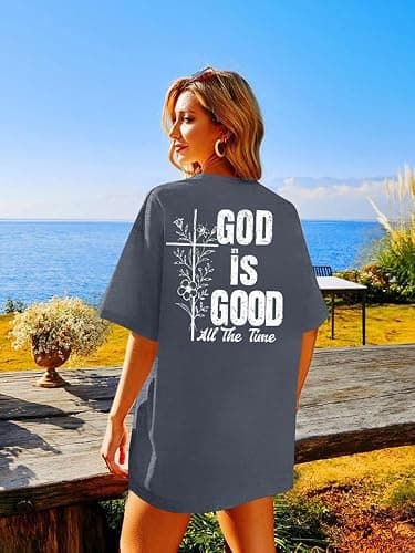 BANGELY Faith Over Fear Shirt Women Graphic Shirts Oversized Workout Gym Christian Religious Tees Drop Shoulder Tee Tops thumbnail 3