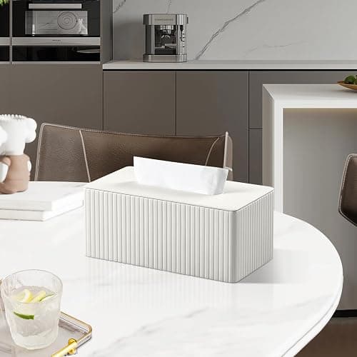 MEIBOOCH PU Leather Tissue Box Cover for up to 3.9" High Boxes, Rectangle Tissue Box Holder for Bathroom Bedroom Living Room Office (Ivory) thumbnail 6