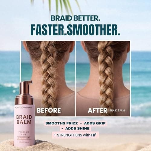 The Beachwaver Co. Braid Balm Pre-Braid Prep - Full Size (4 Fl Oz) | Frizz-Taming Primer Foam | Strengthen and Reduce Flyaways w/HiX Vegan Bond Multipliers - For All Hair Types | Bondi Beach Day thumbnail 3