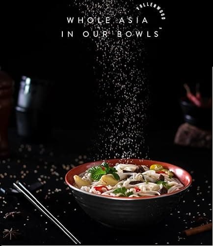 4 Ramen Bowls, 12 pieces Pho set. Red Black Ramen Bowl Set. Unbreakable Melamine. Asian Japanese soup. Spoons And Chopsticks kit. . XL 37 oz. Noodles, Rice, Udon, Thai, Chinese, Korean, Wonton, Miso thumbnail 4