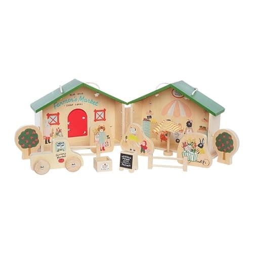 Manhattan Toy Farmer’s Market Day 12-Piece Portable Wooden Toy Figure Pretend Shopping Playset thumbnail 4