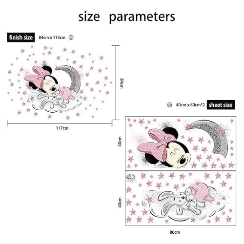 Large Mickey and Minnie Mouse Wall Decals for Kids Baby Bedroom Nursery, Disney Mirror Window Walls Stickers Removeable Vinyl Cartoon Peel and Stick (Minnie & Bunny) thumbnail 2