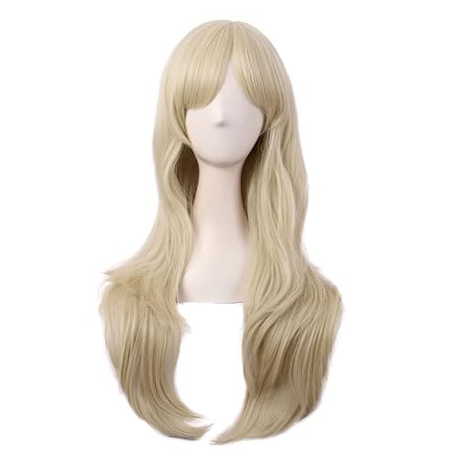 MapofBeauty 28 Inch Long Curly Hair Costume Cosplay Wig, Blonde | 70 cm Wig, Women, Side Bangs, Fashion - Image 1