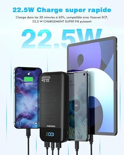 Batterie Externe, 22.5W 27000mAh Power Bank, Batterie Portable USB C Input & Output PD3.0 QC4.0 Charge Rapide Powerbank Compatible avec Smartphone, tablettes (P38S) thumbnail 5