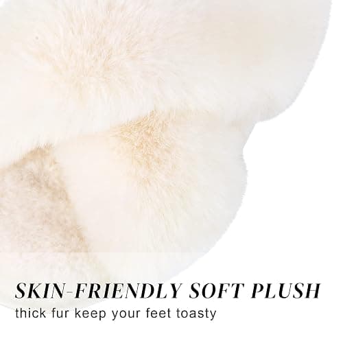 Parlovable Women's Fuzzy Slippers Comfy Cross Band House Shoes Memory Foam Open Toe Indoor Gifts for Ladies thumbnail 2