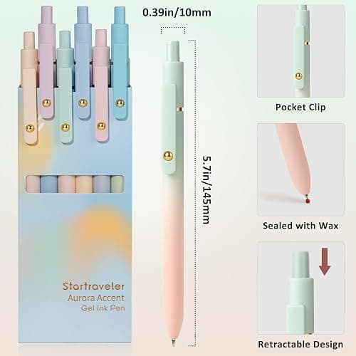 FIOVER Gel Pens, 6 Pcs 0.7mm Comfort Grip Quick Dry Black Ink Pens Fine Point Smooth Writing Pens, Cute Office Back to School Supplies Gifts for Women (6PCS Gradient Black Ink) thumbnail 5