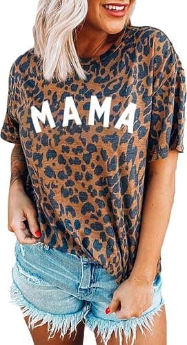 Womens Madre Leopard Print T-Shirts Short Sleeve Mama Shirts Cheetah Mom Graphic Tees Tops - Image 1