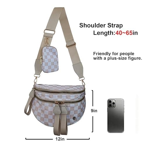 Security Carry Bum Bags Checkered Crossbody Fanny Packs Diaper Bag with RFID Pouch for CCW, EDC& Outdoor (Beige+white) thumbnail 6