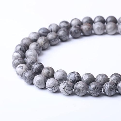 60PCS 6MM Natural Grey map Beads Round Loose Stone Beads for Jewelry Making DIY Energy Stone Healing Power Bracelet 15" thumbnail 3