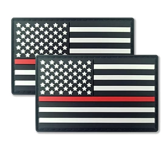 QQSD Thin Red Line American Flag Patch Firefighter Tactical Patch - PVC Hook and Loop Fastener Patch, 2 Pack - Image 1