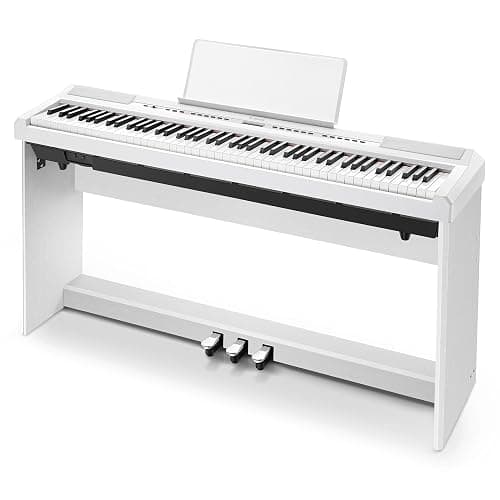 Donner DEP-20 Beginner Digital Piano 88 Key Full Size Weighted Keyboard, Portable Electric Piano with Furniture Stand, 3-Pedal Unit, White - Image 1
