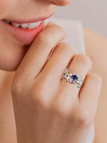 Yaresul 0.8CT Adjustable Women Leaf Ring, White Gold Birthstone Rings for Women Adjustable Wedding Ring for Women Simulated Gemstone Statement Engagement Stackable Open Size 5-9 - F-June thumbnail 7