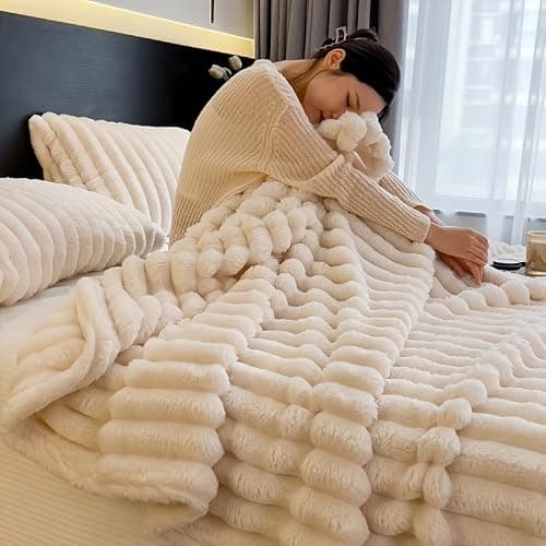 Fleece-Überwurfdecke, weiche und warme flauschige Decke, gestreifte Jacquard-Bettdecke, leicht, flauschig, gemütlich, Flanelldecke für Sofa, Bett, Büro, Reisen, 68 x 99 cm thumbnail 6