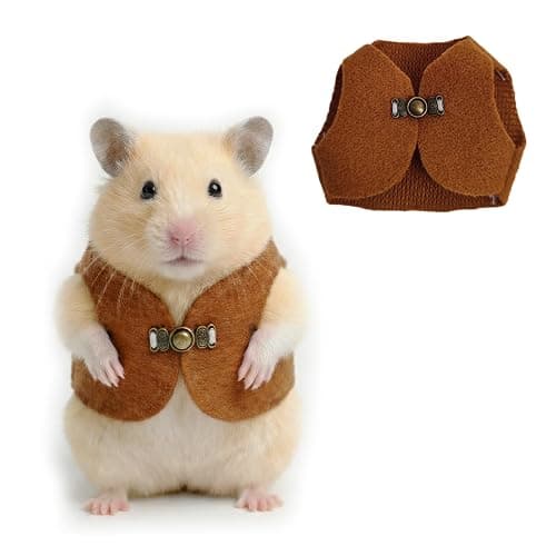 Hamster Clothes Small Animal Outfit Button-Up Vest Warm Winter Sweatshirt Ferret Costume Accessories for Halloween Party Cosplay Photoshoot – Suitable for Ferret Rabbit Guinea Pig Squirrel(Brown) - Image 1