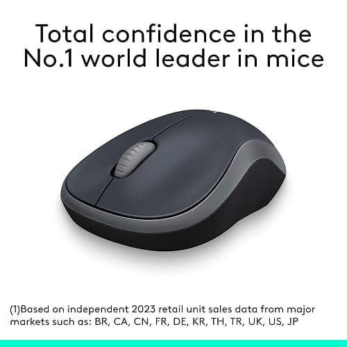 Logitech M185 Wireless Mouse, 2.4GHz with USB Mini Receiver, 12-Month Battery Life, 1000 DPI Optical Tracking, Ambidextrous, Compatible with PC, Mac, Laptop - Grey thumbnail 2