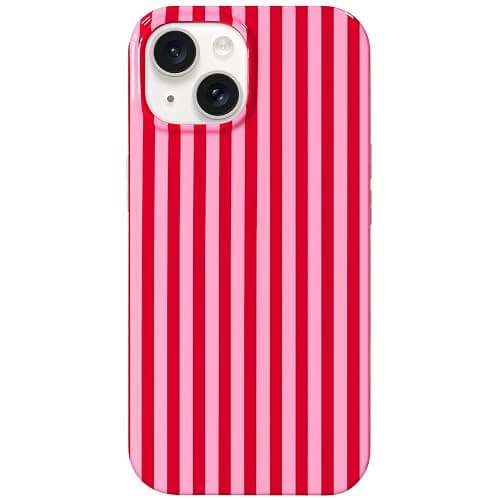 Hython for iPhone 14 Case & iPhone 13 Case Cute Striped Aesthetic Design Simple Stripes Cover 6.1", Thin Slim Soft TPU Bumper Shockproof Rubber Protective Phone Cases Women Girls Girly, Pink and Red - Image 1