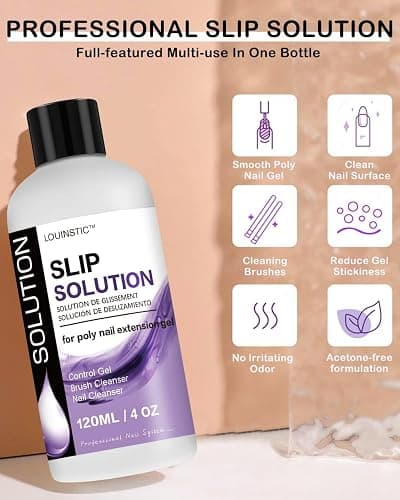 LOUINSTIC Poly Nail Gel Slip Solution - 4oz Slip Solution for Poly Nail Extension Gel, Anti-Stick Slip Solution for Nails, Brush Clean Liquid, Easy to Use, Beginners, Home Salon thumbnail 6