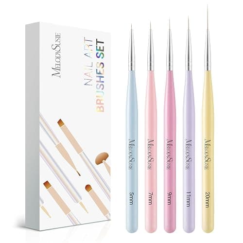 MelodySusie Nail Art Liner Brushes 5Pcs Professional Gel Polish Painting Art Design Pen Set for Thin Long Lines, Tiny Details, Fine Drawing, Delicate Coloring Sizes 5/7/9/11/20mm - Image 1