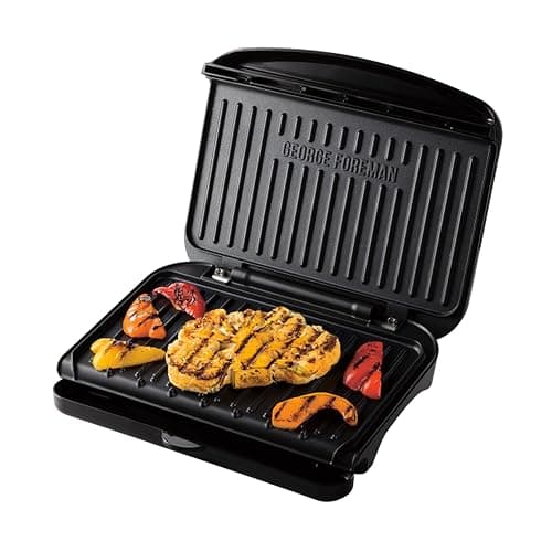 George Foreman Medium Electric Fit Grill [Non stick, Healthy, Griddle, Toastie, Hot plate, Panini, BBQ, Energy saving, Vertical storage, Easy clean, Drip tray, Ready to cook light] Black, 1630W 25810 - Image 1