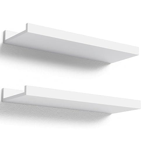 Boswillon Floating Shelves Set of 2, Small Wall Shelf with Lip, 16in, White | Display Ledge Shelf for Room Wall, Wall Decor Shelves for Bathroom, Living Room, Bedroom, Kitchen, Nursery Room, Modern, Wood - Image 1