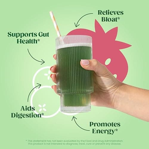 Bloom Nutrition Superfood Greens Powder, Digestive Enzymes with Probiotics and Prebiotics, Gut Health, Bloating Relief for Women, Chlorella, Green Juice Mix with Beet Root Powder, 25 SVG, Berry thumbnail 3