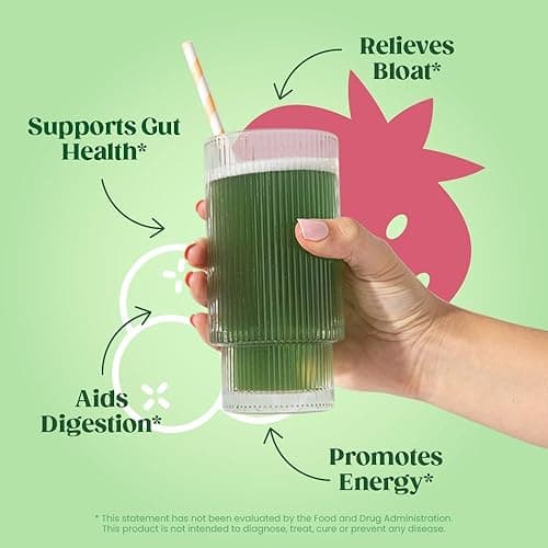 Bloom Nutrition Superfood Greens Powder, Digestive Enzymes with Probiotics and Prebiotics, Gut Health, Bloating Relief for Women, Chlorella, Green Juice Mix with Beet Root Powder, 25 SVG, Berry thumbnail 4