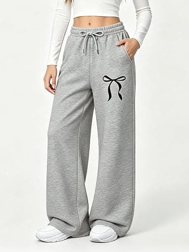 Teen Girl Cute Bowknot Baggy Sweatpants Kids Straight Leg Joggers Size 9-16 | Cotton blend fabric, Elastic drawstring waist, Fleece lining, Side pockets, Cute bow print, Suit for casual, athletic, school thumbnail 5