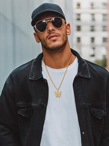 U7 Gold Initial Number Necklace for Men Women, 18K Gold/Silver Plated Diamond CZ Letter Pendant Necklace Big A-Z 0-9 Hip Hop Jersey, Customerized Letter Wheat Chain 22 Inch for Athletes Rappers thumbnail 2