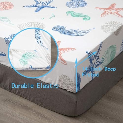 JSD Beach Theme Kids Printed Sheet Set Full, 4 Piece Starfish Jellyfish Coastal Summer Microfiber Bed Sheets Deep Pocket thumbnail 6