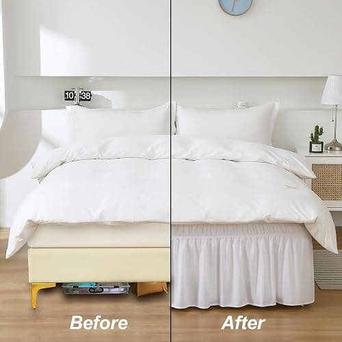 MEILA Wrap Around Bed Skirt Three Fabric Sides Elastic Dust Ruffled 16 Inch Tailored Drop,Easy to Install Fade Resistant-White, Queen/King thumbnail 6