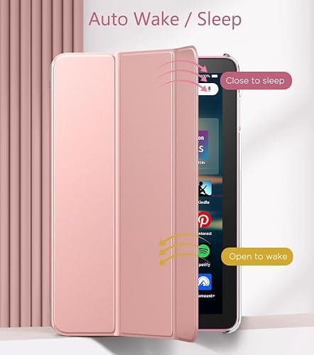 MoKo Trifold Stand Case Fits 8" Kindle Fire HD 8 & 8 Plus,Rose Gold | for Fire HD 8 12th/ 10th Gen, 2024/2022/2020 Rel,Translucent Backshell, Auto Wake/Sleep, Slim & Light weight Cover thumbnail 5