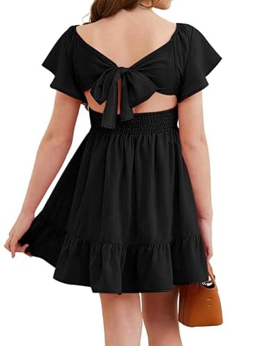 blibean Girls Summer Tie Back Dress Tween Kids Off Shoulder Dresses Size 4-13 Years - Image 1