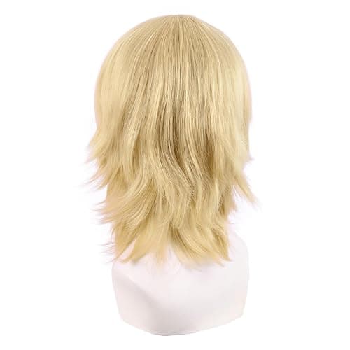 MapofBeauty 14 Inch/35 cm Short Cosplay Wolf Tail Synthetic Side Bangs Party Wig (Mixed Golden) thumbnail 4