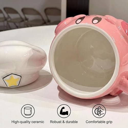 Bibykivn Taza Creativa De Cerámica Regalos Para Niños Y Parejas Cerámica Diseño De Dibujos Animados 500 Mililitros Taza Moca Original Bonita Decorativa Para Café Té Con Tapadera (Kirby) thumbnail 7