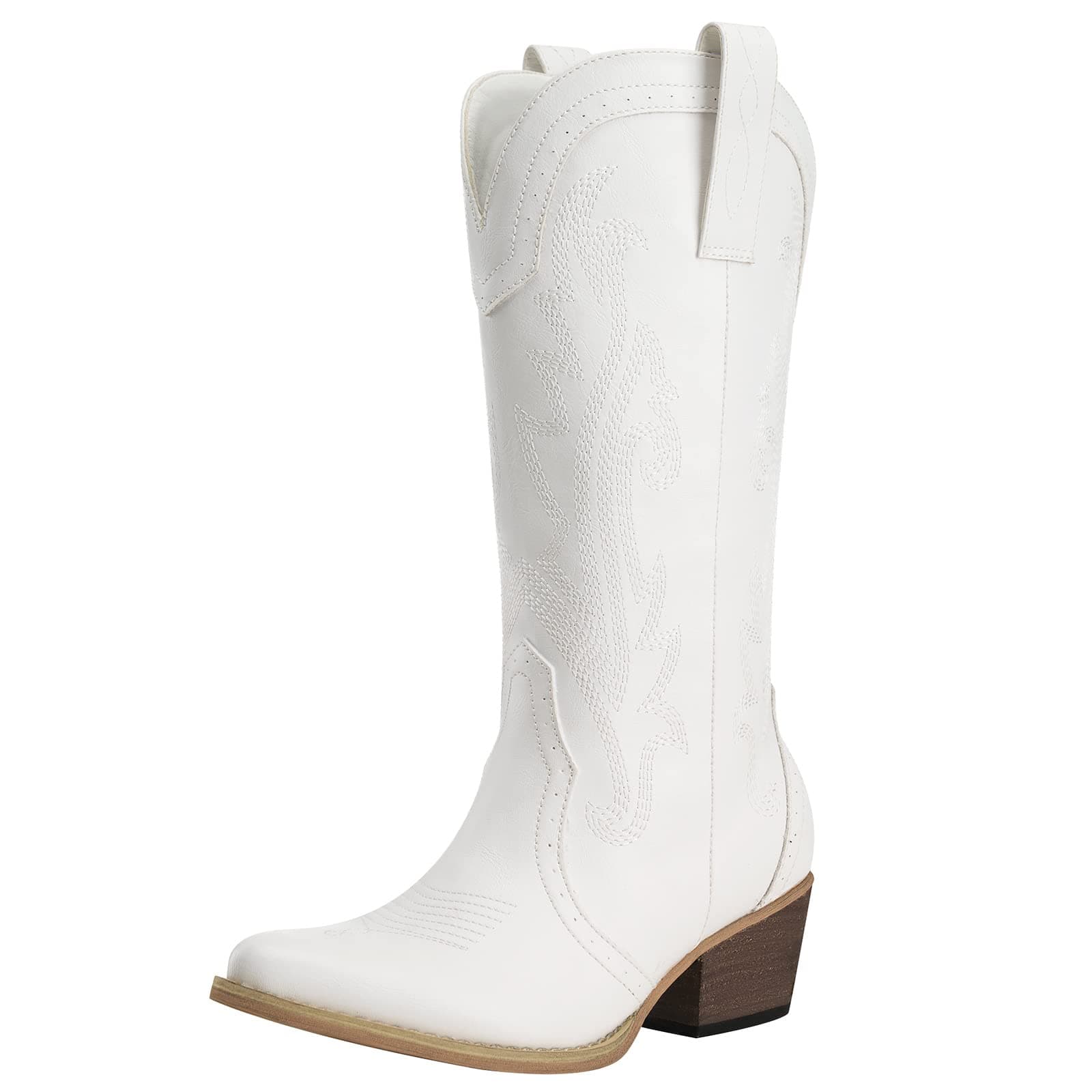 HISEA Rollda Cowboy Boots Women Western Boots Cowgirl Boots Ladies Pointy Toe Fashion Boots - 7.5 White - Image 1