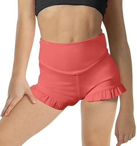 RRHSS Girls Athletic High Waisted Ruffle Shorts - Comfy Yoga Dance Workout Gymnastics - Image 1