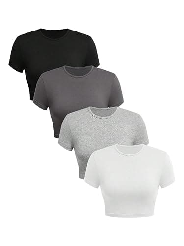 SOLY HUX Women's Basic T-Shirts Crew Neck Short Sleeve Fitted Tees 4 Packs Crop Tops - Image 1