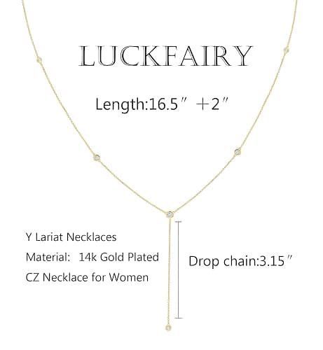 LuckFairy Lariat Necklace for Women，Dainty Gold Long Necklaces 14k Gold Plated CZ Lips Bead Y-Shaped Drop Chain Necklace Simple Gold Layered Necklaces for Women Trendy Gold Jewelry Gifts for Women thumbnail 3