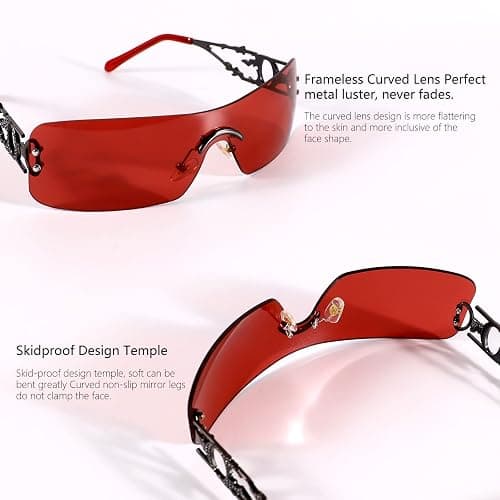Rimless Y2k Sunglasses For Women Men Rectangle Vintage glasses Fashion Flame Metal Sunglass Frameless Retro Eyewear thumbnail 6
