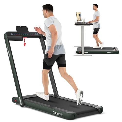 Goplus 2 in 1 Folding Treadmill with Dual Display, 2.25HP Superfit Under Desk Electric Pad Treadmill, Installation-Free, Blue Tooth Speaker, APP Control, Remote Control, Walking Jogging for Home - Image 1