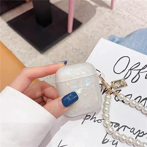 Olytop for Cute Glitter Airpods 2/1 Gen Case with Cleaner Pen,Shell Pattern Airpods 2nd/1st Generation Cover Protective Skin Girl Women with Luxury Pearl Keychain for Apple iPod 2nd/1st Gen - Colorful thumbnail 3