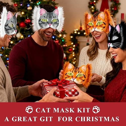 DIY Cat Mask Kit with Fur & Eye Mesh and Felt Sheet,DIY Cat Mask All-in-One to Paint, Blank White Mask for Cosplay Christmas thumbnail 4