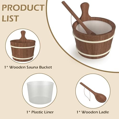 BNEHS Sauna Bucket and Ladle, Sauna Accessories Made of Hand-Made Red Cedar, Wooden Sauna Set with Plastic Lining and Handle thumbnail 6