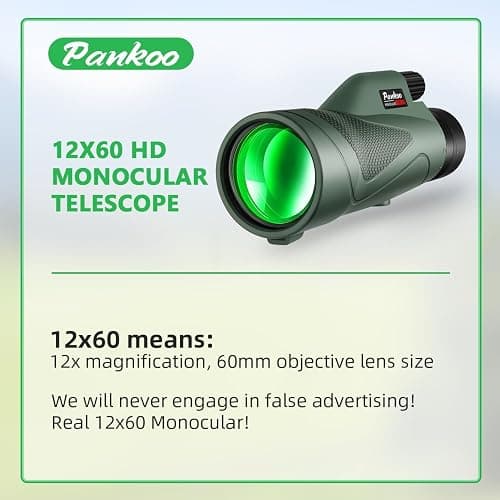 Pankoo 12x60 HD Monocular Telescope for Adults high Powered | Comes with Smartphone Adapter Tripod Hand Strap | Suitable for Bird Watching Sports Hiking Traveling thumbnail 3