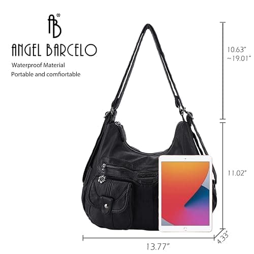 Angel Barcelo Women Multifunctional Soft Leather Handbag Purses Shoulder Hobo Backpack Crossbody Zipper Bag with Pocket thumbnail 3