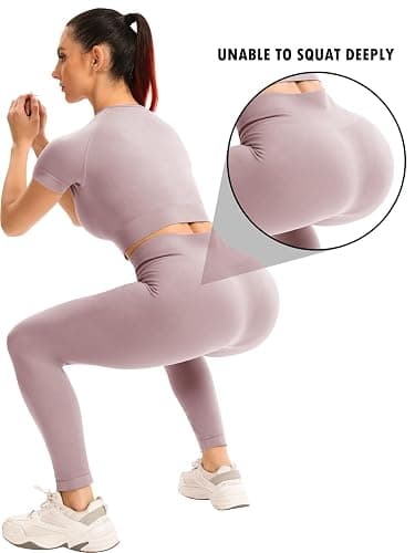 2 Piece Short Sleeve Outfits for Women Seamless Crop Tops Set for Women Workout Set thumbnail 4