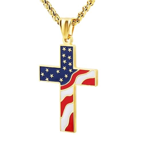 HZMAN American Flag Patriotic Cross Religious Jewelry Pendant Necklace - Image 1