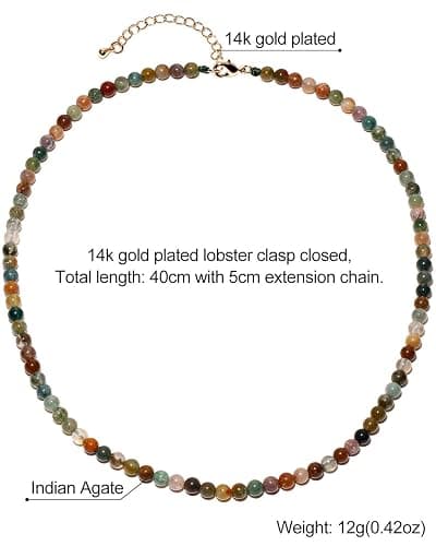 Lightock Simple Choker Necklace for Women Real Stone and Crystals Necklaces 4mm Beaded Choker Jewelry Meditation Gift for Women (16"+2") thumbnail 3