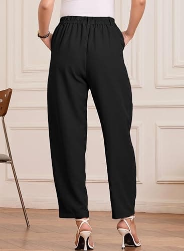 EVALESS Womens Wide Leg Barrel Pants with Pockets | Elastic High Waisted, Loose Fit, Business Casual Dress Trousers, Office Work Teacher Travel Slacks thumbnail 2