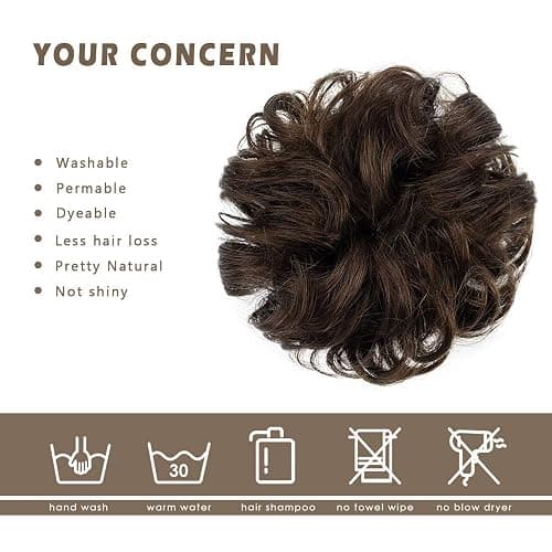 ⭐️BARSDAR 100% Human Hair Extension - Real Human Hair Brown Bun Extensions for Women - Messy Bun Hairpieces, Chignons, Updo Daily thumbnail 6